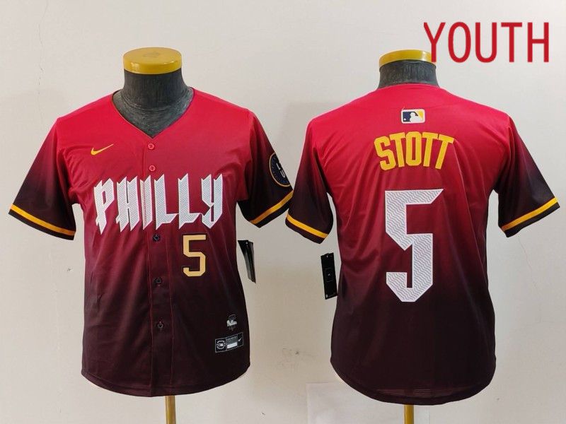 Youth Philadelphia Phillies #5 Stott Red City Edition 2024 Nike MLB Jersey style 2->youth mlb jersey->Youth Jersey